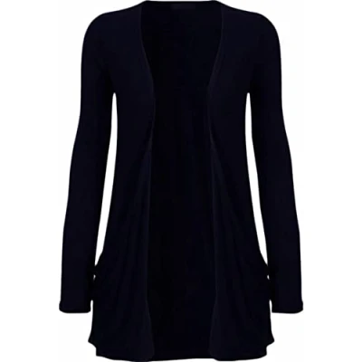 Image of REAL LIFE FASHION LTD Womens Long Sleeves Pocket Open Front Boyfriend Cardigan Top#(Navy Cardigan#UK 12 14#Womens)
