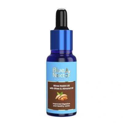 Image of Blue Nectar Nabhi Oil with Ghee &amp; Almond Ayurvedic Belly Button for Digestion Joint Support (21 Herbs, 30 ml)