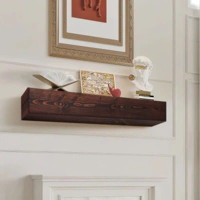 Image of VEVOR Fireplace Mantel, 60&quot; x 8&quot; 6&quot;, 50 lbs Weight Capacity, Natural Wood Mantel for Over Fireplace, Wall Mounted Floating Farmhouse Shelf, Handcrafted Decor, Rustic Brown