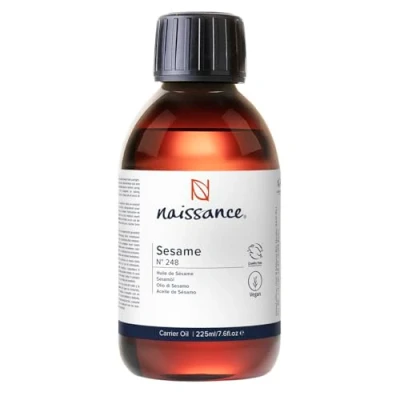 Image of Naissance Sesame Seed Oil (No. 248) 225ml Moisturiser for Skin, Face, Beard, Nails, Hair, Body Massage, Aromatherapy, DIY Beauty, Conditioner