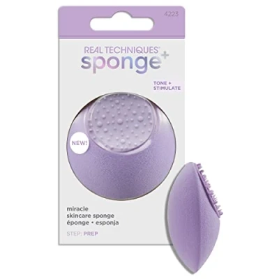 Image of REAL TECHNIQUES Miracle Multi functional Skincare Sponge for cleansing &amp; massaging. Infused with Vegan Collagen