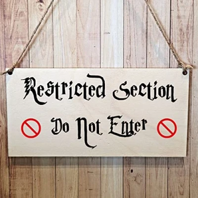 Image of Second Ave Wizard Restricted Section Wooden Hanging Gift Rectangle Home Sign Plaque