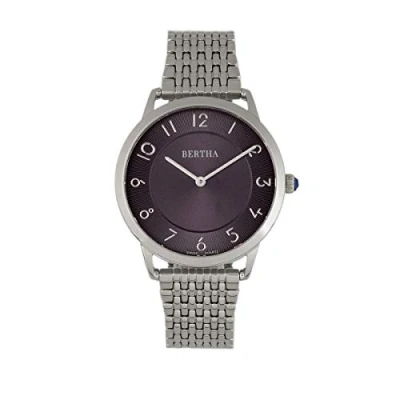 Image of Bertha Womens Abby Swiss Bracelet Watch Black &amp; Silver Stainless Steel One Size