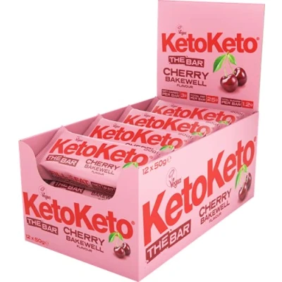 Image of Keto Bars 12 x 50g Snacks For Weight Loss Diet, Sugar Free Snack, Meal Replacement Bar Healthy Snacks, Food, Low Carb Calorie, Vegan Breakfast (Cherry Bakewell)
