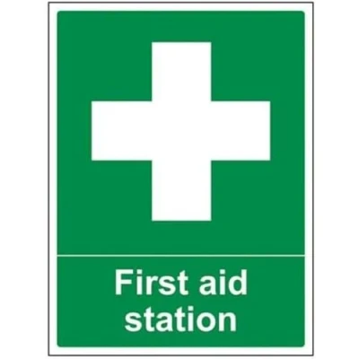 Image of V Safety First Aid Station Sign 300mm x 400mm Self Adhesive Vinyl