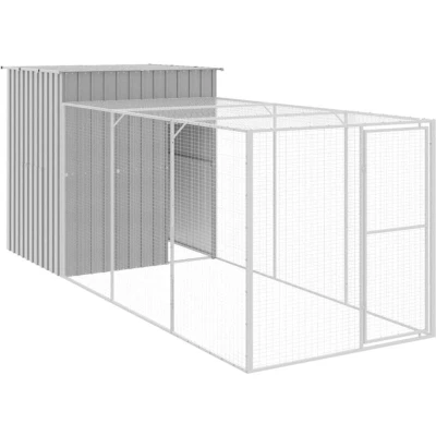 Image of vidaXL Chicken Cage, Coop with Run, Shed Lockable Door and Latch, Hen House for Yard, Light Grey Galvanised Steel