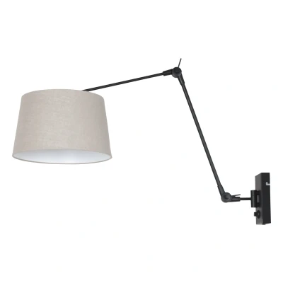 Image of Prestige Chic Cylindrical Wall Lamp Matt Black, Linen Grey