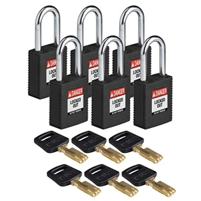 Image of SafeKey Nylon Padlock, 38mm x 84mm 19mm, Black, Pack of 6