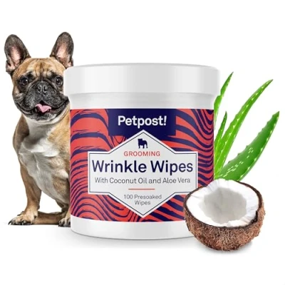 Image of Petpost Bulldog Wrinkle Wipes for Dogs Cleans and Soothes Pug Wrinkles Folds Ultra Soft Cotton Pads in Coconut Oil Solution 100 ct
