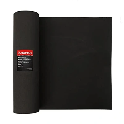 Image of CASOMAN Professional Tool Box Liner and Drawer 16 inch (Wide) x 6 feet (Long), Mat, Anti Slip, Black