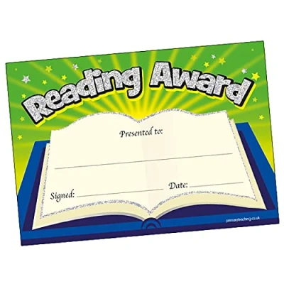 Image of 100 Holographic Sparkly Reading Award Motivational Childrens Pupils School Teachers Praise Reward Certificates Value Pack A5 Primary Teaching Services