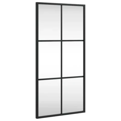 Image of vidaXL Wall Mounted Rectangle Mirror Iron Frame Decor Versatile Display Clear Glass Black Perfect for Bedroom, Living Room, Hallway, or Bathroom