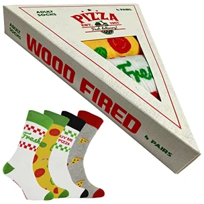 Image of BOXT Socks Pizza in a Box 4 Pair Multipack Slice Size Mens Novelty (6 11, Pizza) (CFPIZA SN)