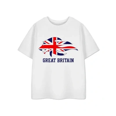 Image of Vanilla Underground Great Britain Unisex Kids White Graphic Tee Games T Shirt with UK Lion Flag Design for Boys &amp; Girls Youth Sports Fan Apparel