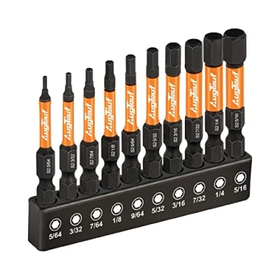 Image of toolant Impact Hex Head Allen Wrench Drill Bit Set 10pcs (SAE), 1/4 Shank S2 Steel Bits Set, CNC Machined Tips with Magnetism, 2 Long Storage Box