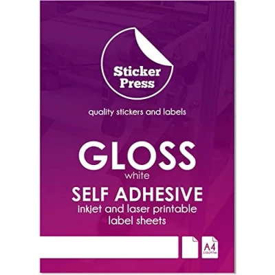 Image of A4 White Glossy 100gsm Sticker Paper Sheets HIGH Gloss Self Adhesive Sticky Back Label Printing (25 Sheets)