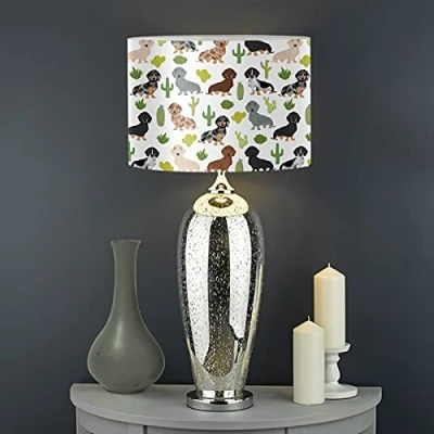 Image of Biyejit Dachshund Cactus Print Decorative Modern Table Lamps Bedside Desk Lamps, Nightstand Lamp Shade Lampshade for Bedroom, Living Room, Office