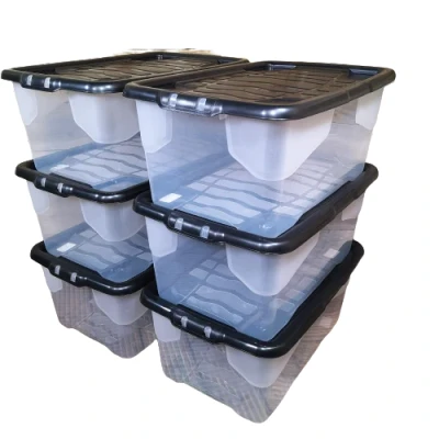 Image of Samuel ALEXANDER 6 x 42L Clear Storage Box with Black Lid, Stackable and Nestable Design Solution