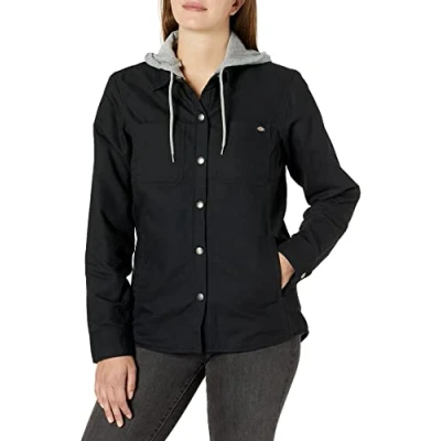 Image of Dickies Women&#039;s Duck Hooded Shirt Jacket, Black, S