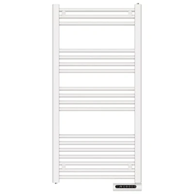 Image of MYLEK Towel Rail Bathroom Heater 750W Vertical Fluid Radiator White Electric 24/7 Timer Upright Eco Low Energy for Bathrooms, Washrooms, Kitchen Wall mountable (0.75 KW)
