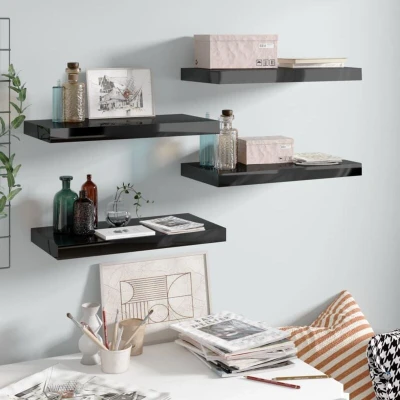 Image of vidaXL Floating Wall Shelves 4 pcs High Gloss Black 50x23x3.8 cm MDF