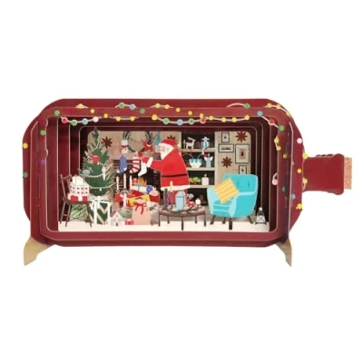 Image of Message in A Bottle Santa Filling Stockings Pop Up Christmas Greeting Card XMIB105