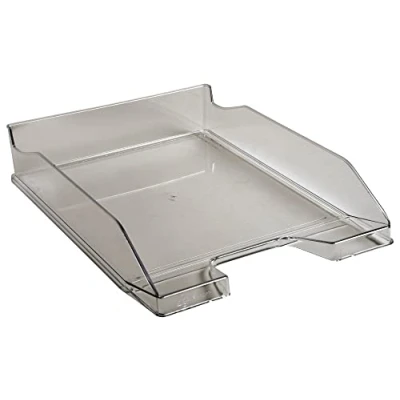 Image of Exacompta Ref 113227D Office Letter Tray Combo Midi 347 x 255 65mm in Size, Suitable for A4 Documents, Stackable with Others, Holds Approx. 500 Sheets Grey Transparent Glossy