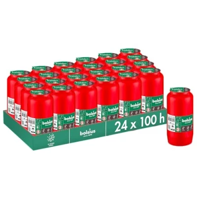 Image of Bolsius Grave Light Red 24 Pack Long Burning Time 5 Days Funeral Candle &amp; Memorial Candles Clean Without Palm Oil