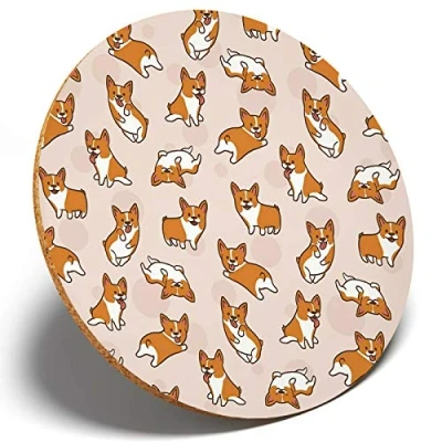 Image of 1 X Cute Cartoon Corgis Dog Round Coaster Kitchen Student Kids #15890