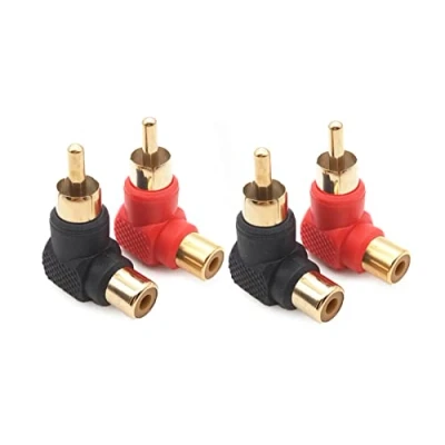 Image of WANGCL 4 Pack 90 Degree RCA Adapter, Male to Female Elbow Connectors Gold Plated Right Angle Adapter for Stereo Audio or AV Video