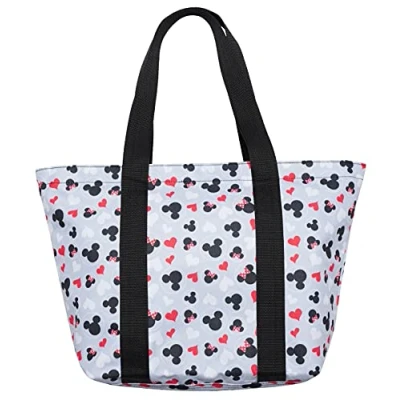 Image of Disney Tote Mickey &amp; Minnie Mouse Icon Print Zipper Travel Bag (Grey)