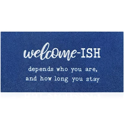 Image of JJUUYOU Large Welcome Mat Low Profile Floor Front Doormat, Blue ish Indoor Outdoor Door Rugs Non Slip Absorbent Resist Dirt Entrance Rug for Laundry Entryway, Patio 120X45CM