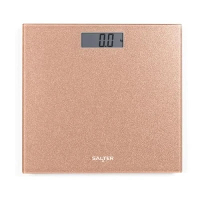 Image of Salter Digital Bathroom Scale Electronic Bodyweight Scale, Glitter Rose Gold Platform, 180kg/28st 8lb, LCD Large Display, Step On Instant Accurate Readings, Slim Storage, Includes Battery