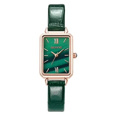 Image of JewelryWe Wrist Watches for Women Round/Square Green Dial Analog Quartz Watch Simple Stylish Casual Leather Wristwatch