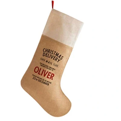 Image of Personalised Christmas Stocking Make Your Own Old school Dark Hessian Design Xmas Presents Gift Sack