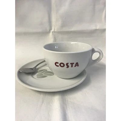 Image of Costa Coffee Cup with Saucer and Spoon Medium 275ml Primo