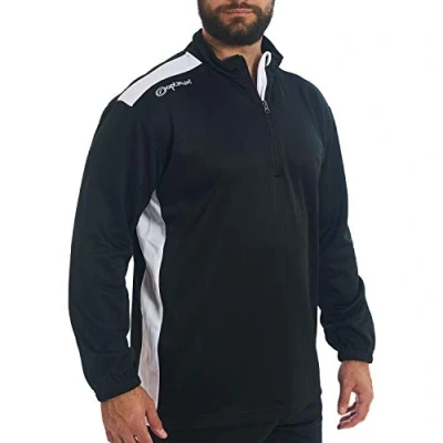 Image of Optimum Tempo Sports Quarter Zip Mid Layer Sweater Jumper Long Sleeve 240GSM Thermal Polyester, Lightweight, Durable, Multi Sport, Gym, Training &amp; Leisurewear, Black/White, 3XL
