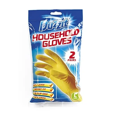 Image of Duzzit Gloves, Latex, Yellow, L (Pack Of 2)