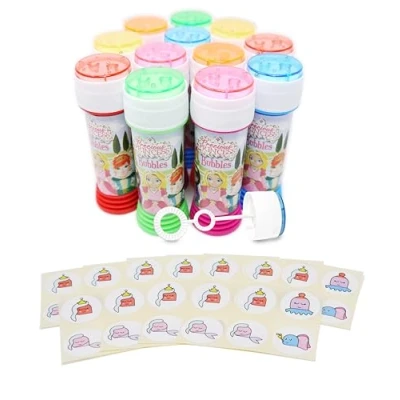 Image of Anila&#039;s Themed Bubble Tubs with Wand &amp; Stickers for Party Bag Fillers and Favours Children 12 Princess Individual Stickers. (Ideal Aged 3 8)