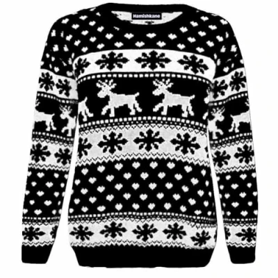 Image of Hamishkane® Kids Christmas Jumpers, Knitted Xmas Snowflake Jumper for Boys, Crew Neck Unisex Sweater Top, Pullover Long Sleeves Reindeer Girls Black