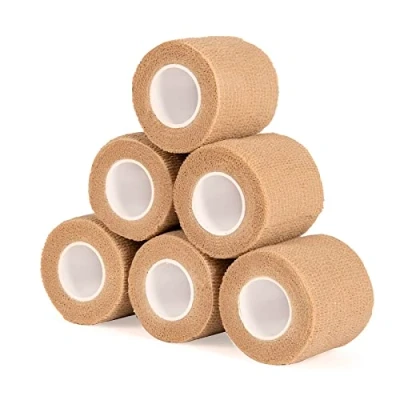 Image of Cohesive Bandage Wrap 2&quot; x 5 Yards, Self Adherent Vet 5CM 4.5M Adhesive Tape for Wrist &amp; Ankle Sprain Swelling Breathable Elastic Pet Tattoo Grip Cover Skin Color (6 Roll)
