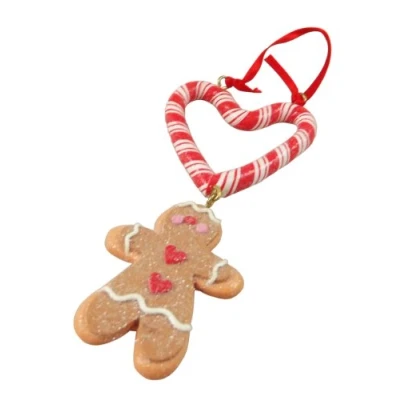 Image of Gisela Graham Christmas Decoration Gingerbread Man Candy Cane Heart
