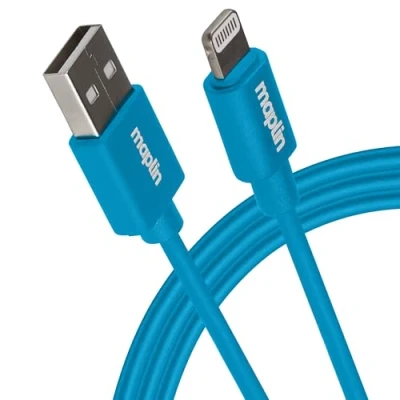 Image of Maplin Premium Lightning to USB A Cable Blue, 0.75m, Apple MFI Certified, for all iPhones 14, 13, 12, 11, SE, iPad Air/Mini (2019), (up 2021), Airpods (Lightning Case)