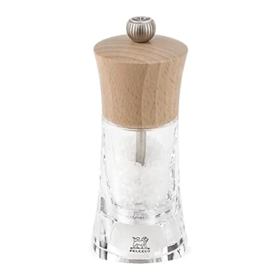 Image of Peugeot Oleron Manual Salt Mill Adjustable Grinder Beechwood and Acrylic, Natural, 14 cm