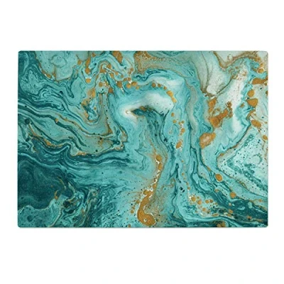 Image of Teal Green Brown Marble Kitchen Worktop Protector Saver Glass Chopping Board