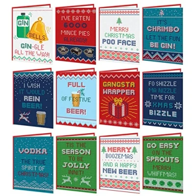 Image of Brainbox Candy 12 pack of Funny Christmas Cards Knitwit Great Value Multi For Him Her Men Women Friends Family Non Traditional Xmas