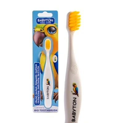 Image of Babyton Bio Toothbrush Eco Friendly, Soft Bristles for Babies, Ergonomic Handle, Biodegradable Corn Cob Material (Parrot)