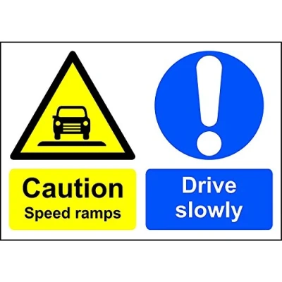Image of Caution speed ramps drive slowly sign 3mm Aluminium 300mm x 200mm