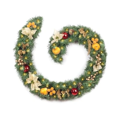 Image of Best Artificial 6ft/180cm Copper &amp; Bronze Decorated Christmas Garland With 50Led Battery Lights,Gold Dusted Acorns for Fireplace, Bannister, Stairs