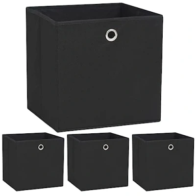 Image of vidaXL Storage Boxes Non woven Fabric 32x32x32 cm Black Set of 4 Foldable Organizer with Metal Eyelets Ideal for Shelves and Wardrobes